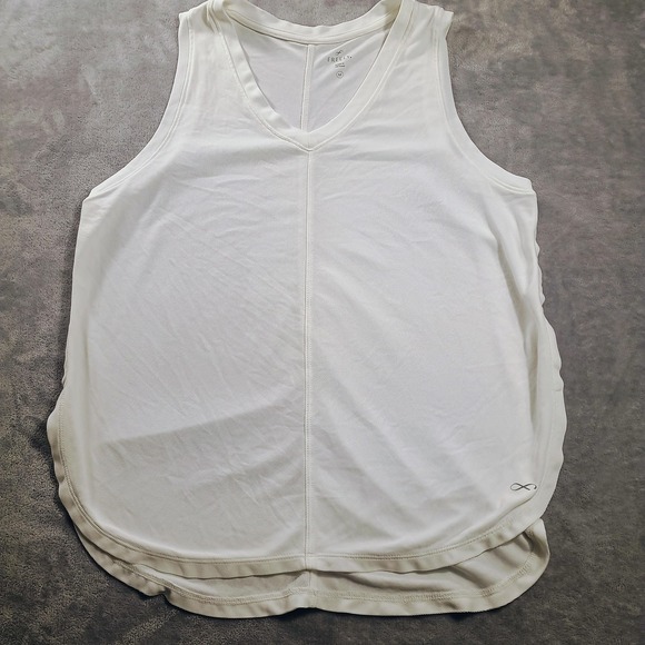 Freely Tops - Freely Womens Medium White V Neck Split Hem Lightweight Athletic Tank Top